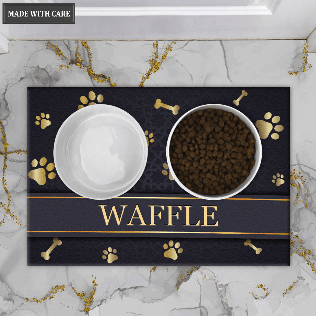 Printfamily 01 Elegant Navy Blue Personalized Dog/Cat Food Mat Custom Pet Bowl Mat