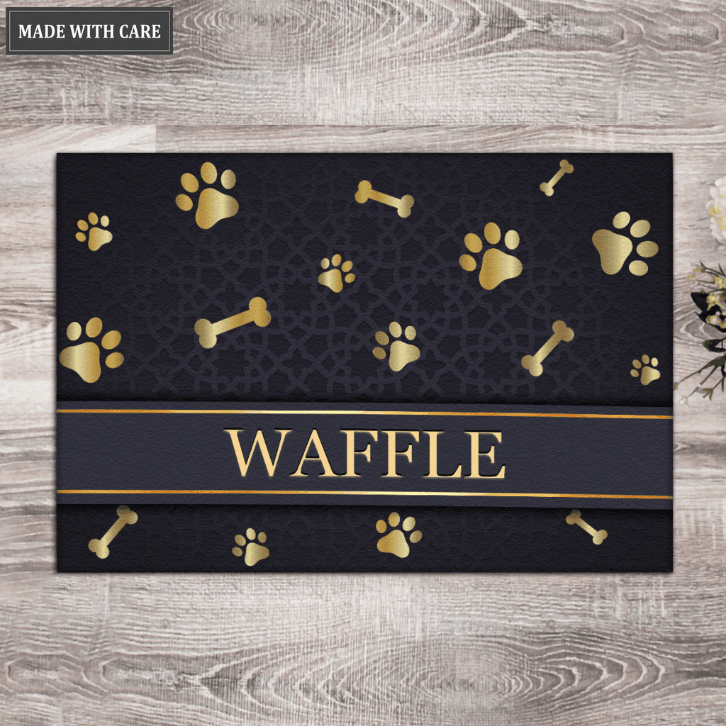 Printfamily 01 Elegant Navy Blue Personalized Dog/Cat Food Mat Custom Pet Bowl Mat