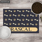 Printfamily 02 Elegant Navy Blue Personalized Dog/Cat Food Mat Custom Pet Bowl Mat