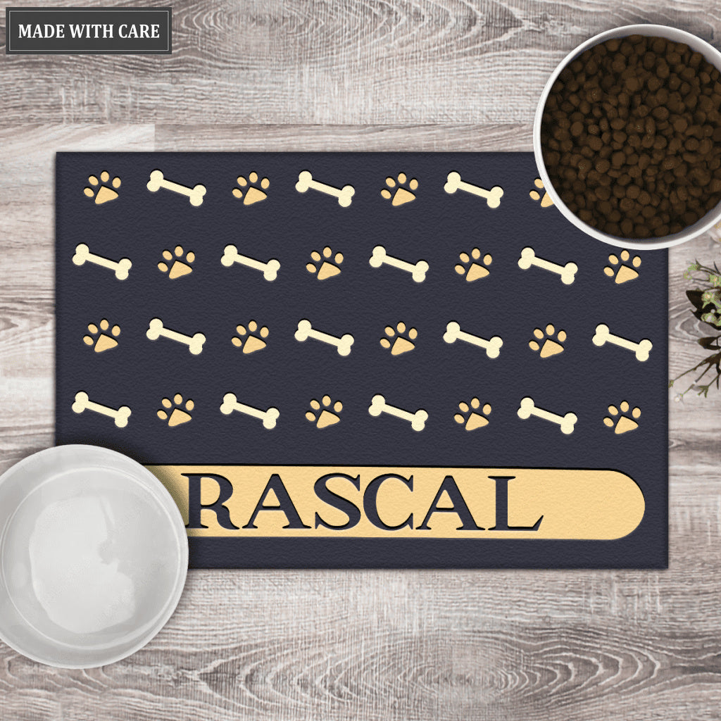 Printfamily 02 Elegant Navy Blue Personalized Dog/Cat Food Mat Custom Pet Bowl Mat