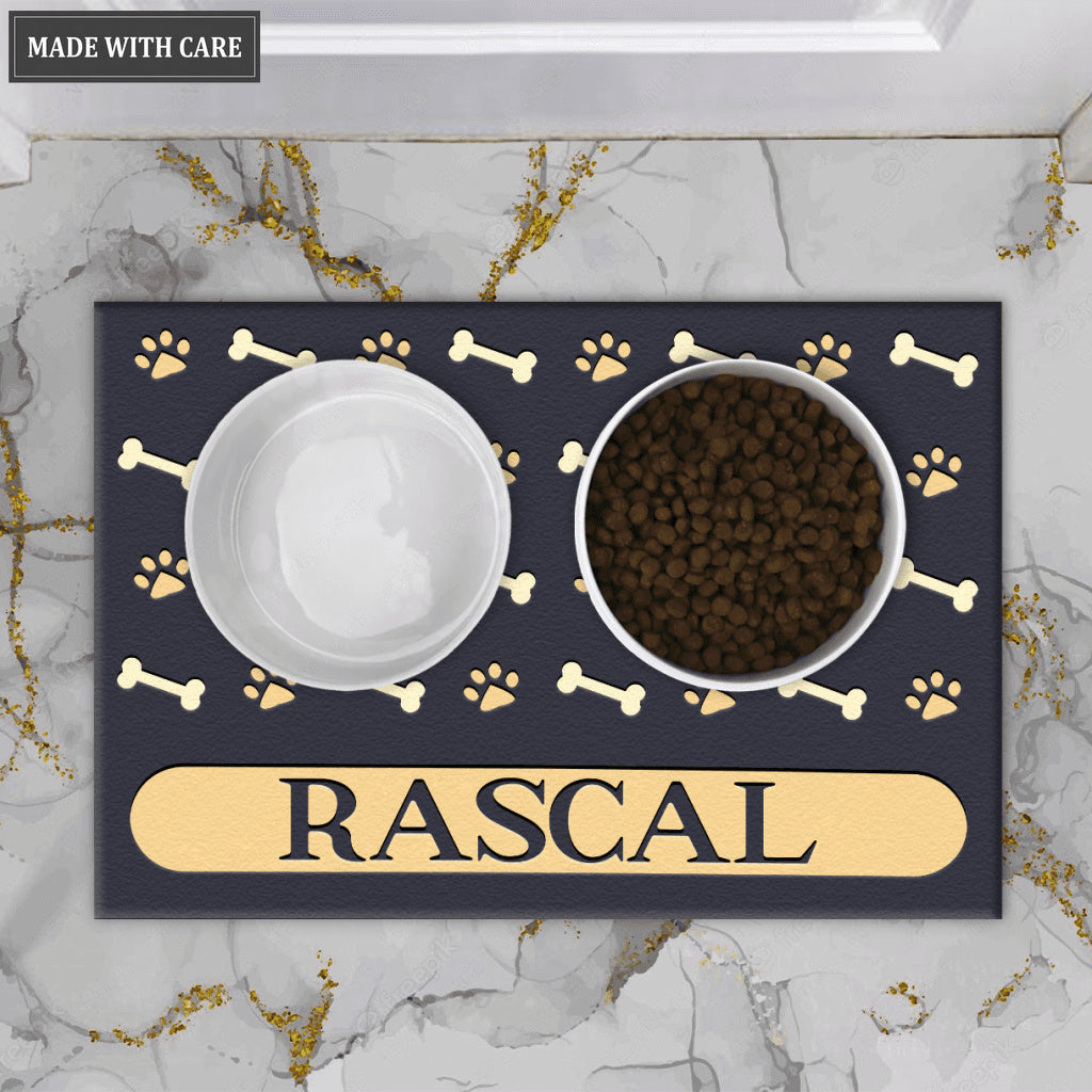 Printfamily 02 Elegant Navy Blue Personalized Dog/Cat Food Mat Custom Pet Bowl Mat