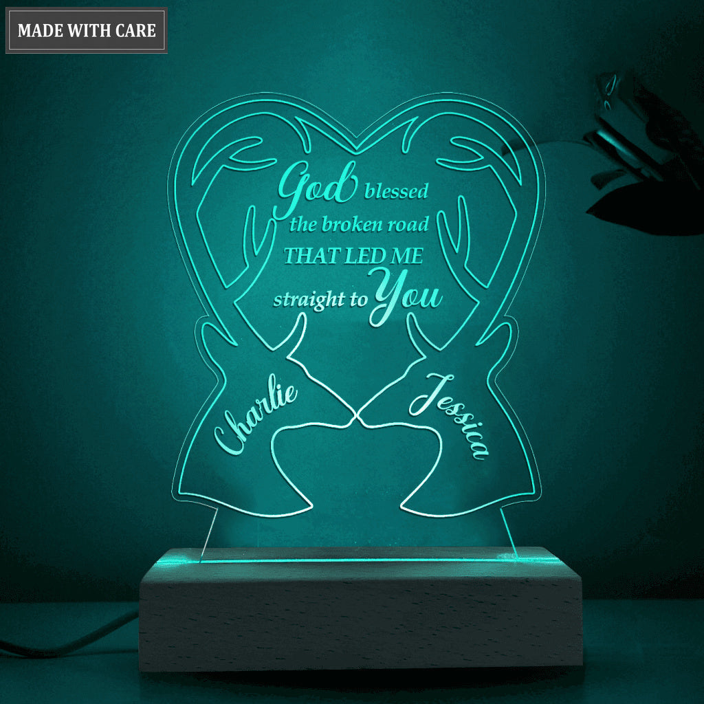 Personalized Couple Deer God Blessed Acrylic Seven Colors Night Light