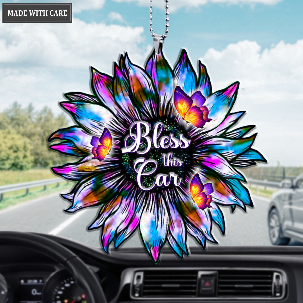Bless This Car Sunflower Silhouette Ornament