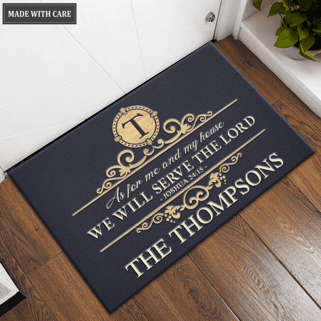 Calligraphic Pattern Elegant Decor Elements Serve The Lord Personalized Doormat