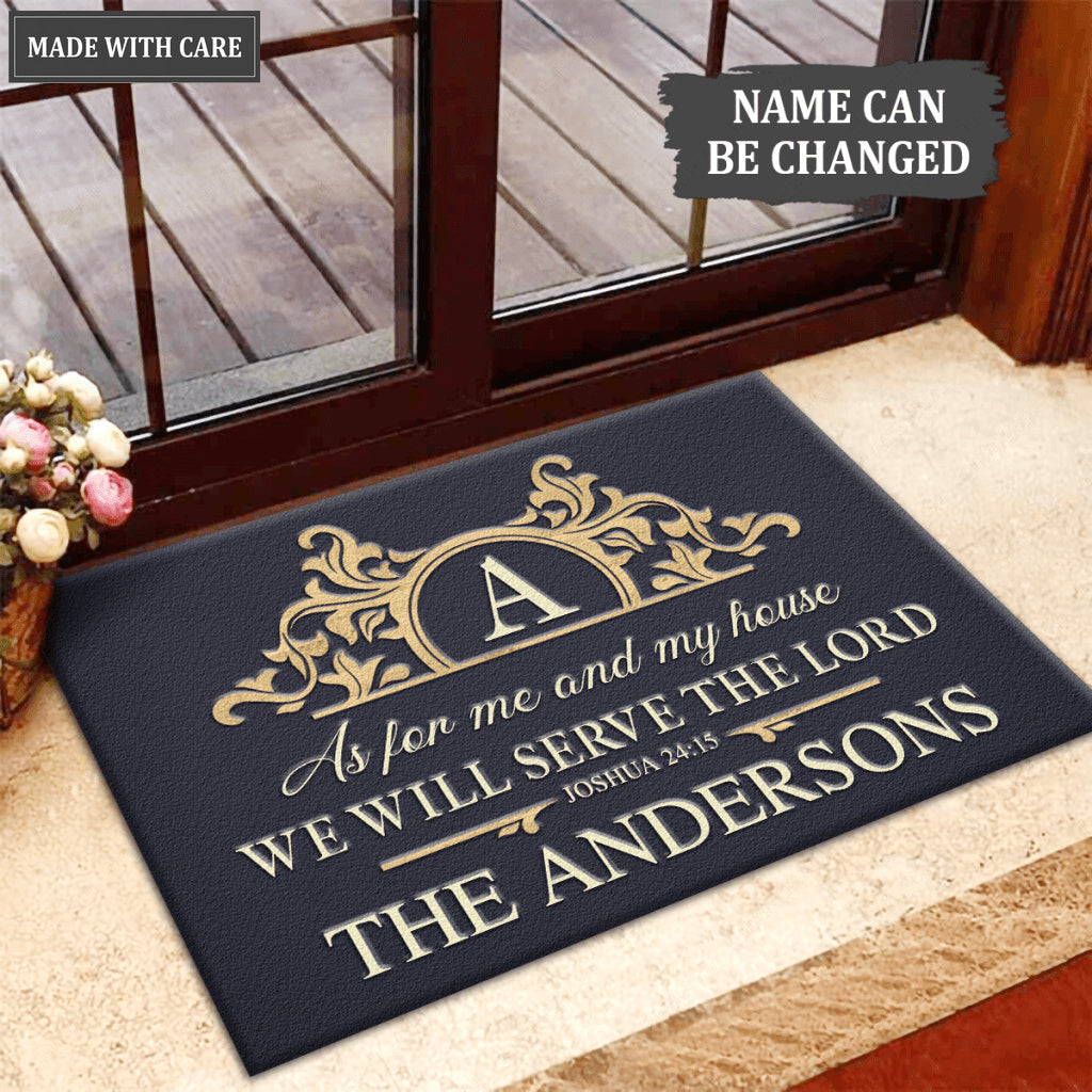 Circle Monogram Frame Serve The Lord Personalized Doormat