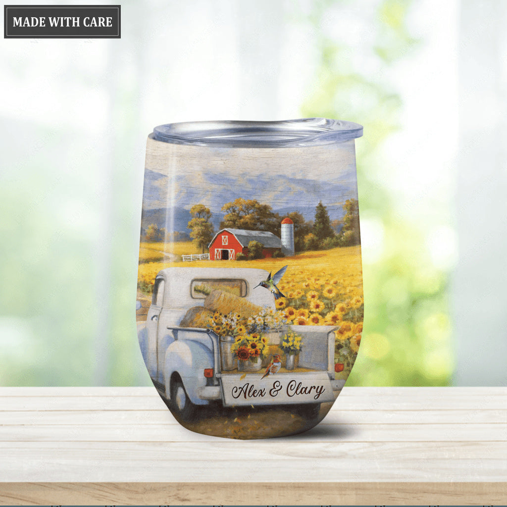 Personalized Sunflower Field New Beginning Wine Tumbler