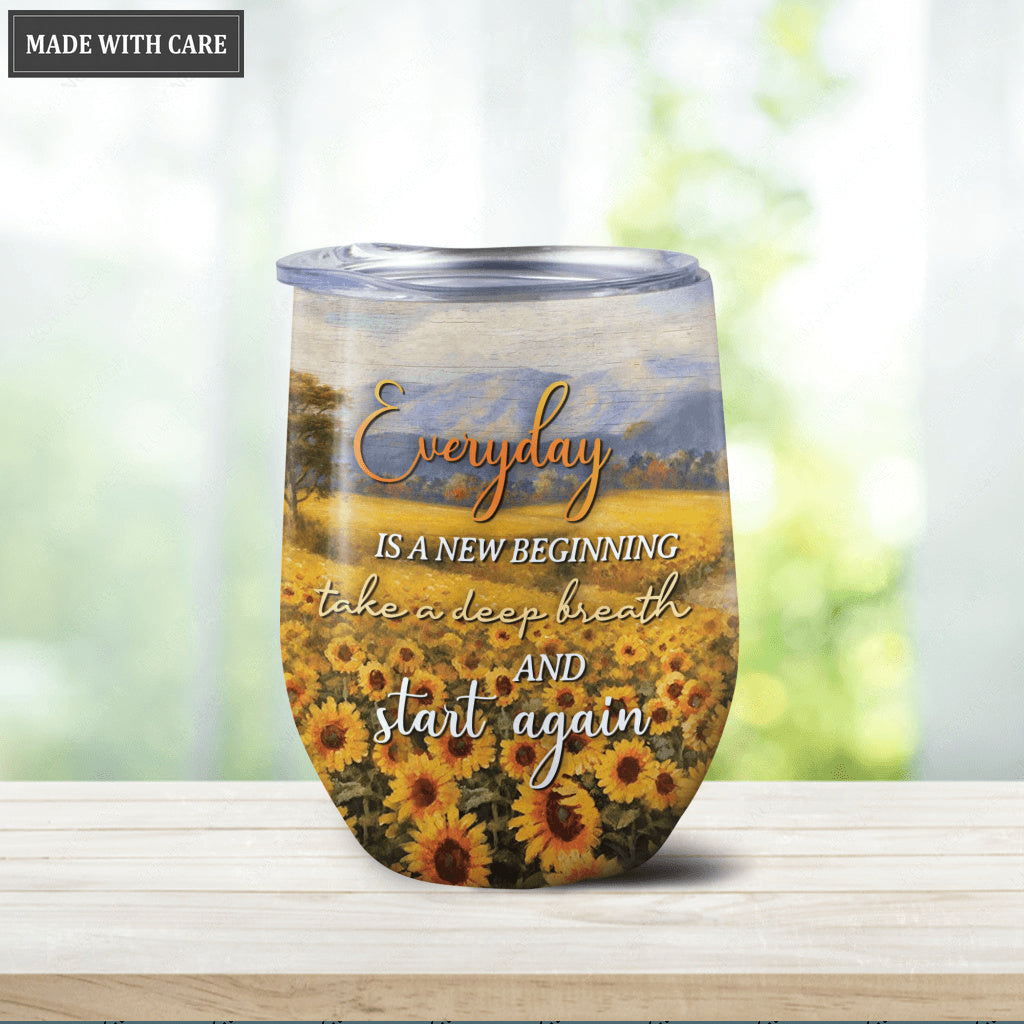 Personalized Sunflower Field New Beginning Wine Tumbler