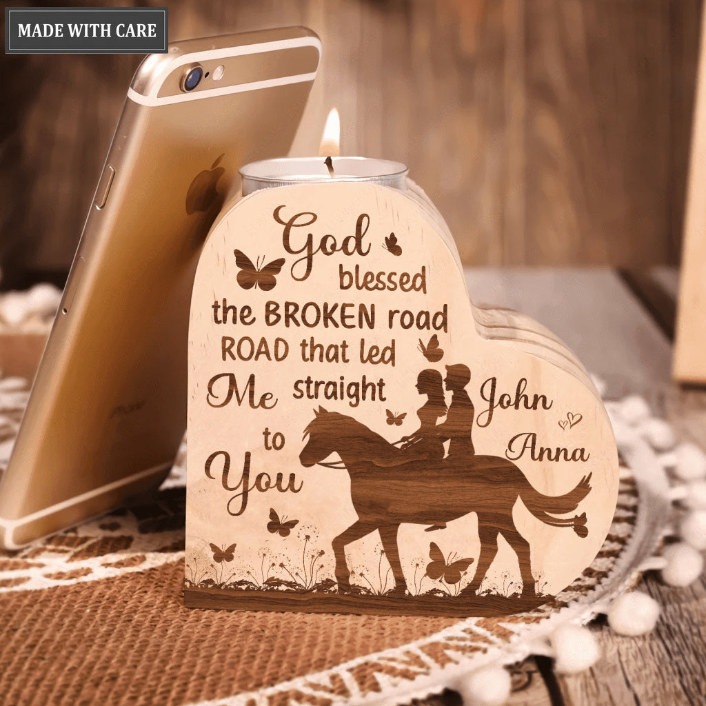 Loving Horse Couple God Blessed Personalized Candle Holder