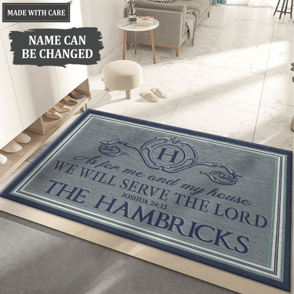 Border Stripe In Blue Serve The Lord Personalized Doormat