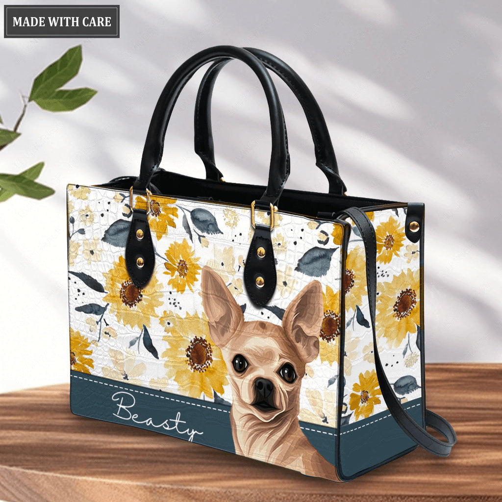 Sunflower Pet Digital Portrait - Personalized Custom Leather Bag