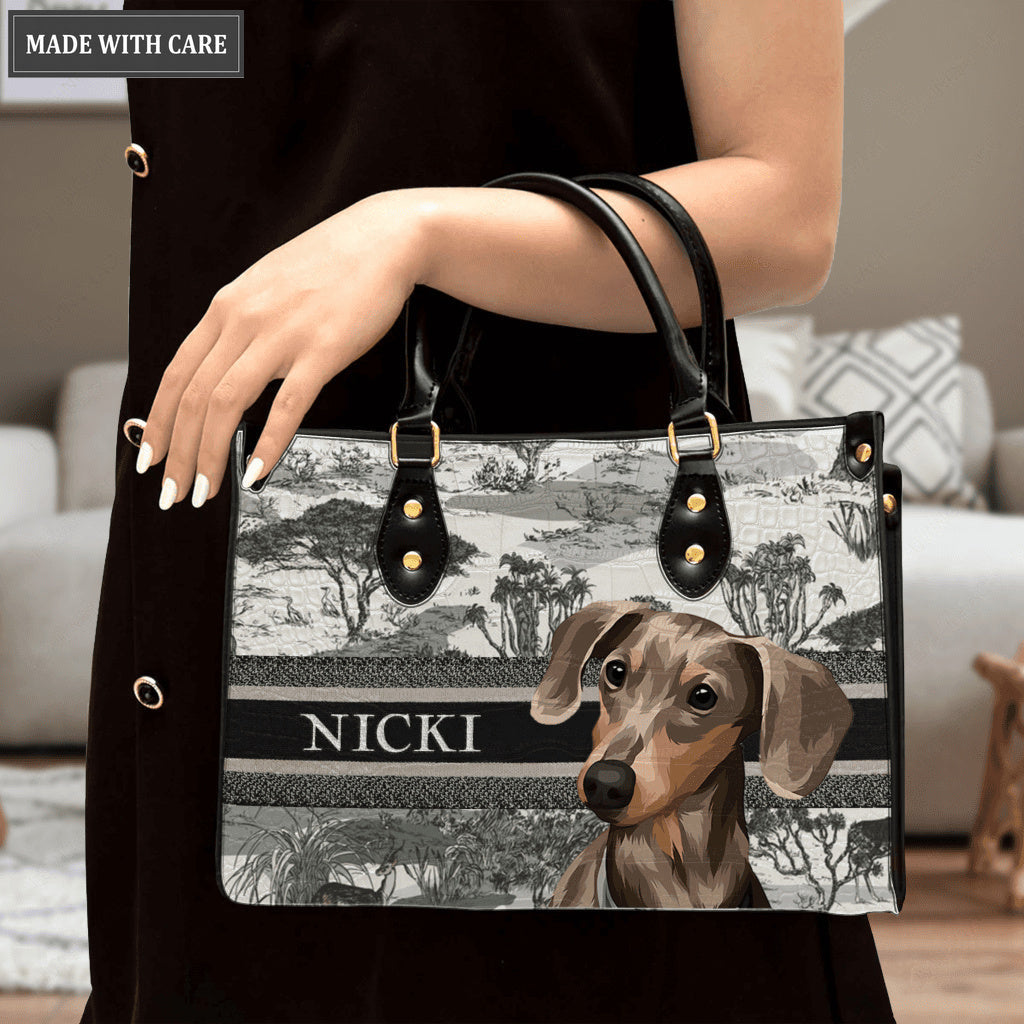 Vintage Art Drawing Pet Portrait - Personalized Custom Leather Bag