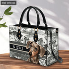 Vintage Art Drawing Pet Portrait - Personalized Custom Leather Bag