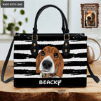 Vintage Black and White Lines Pet Art - Personalized Custom Leather Bag