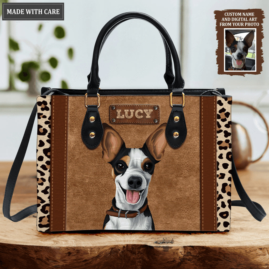 Vintage Leopard Pet Portrait - Personalized Custom Leather Bag
