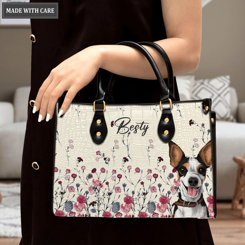 Vintage Wildflower Pet Art - Personalized Custom Leather Bag