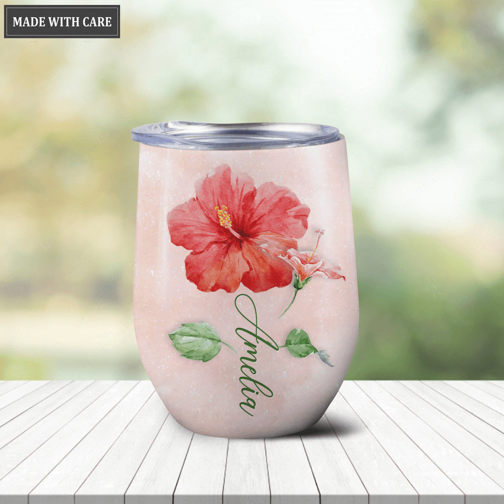 Personalized Hibiscus Ribbon By Glory Wine Tumbler
