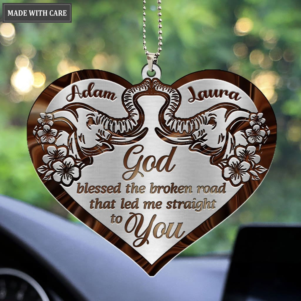 Printfamily M86 Elephant Couple God Blessed Personalized Ornament