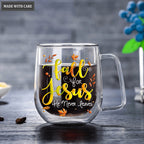 Fall For Jesus He Never Leaves Doubled-Wall Glass Mug