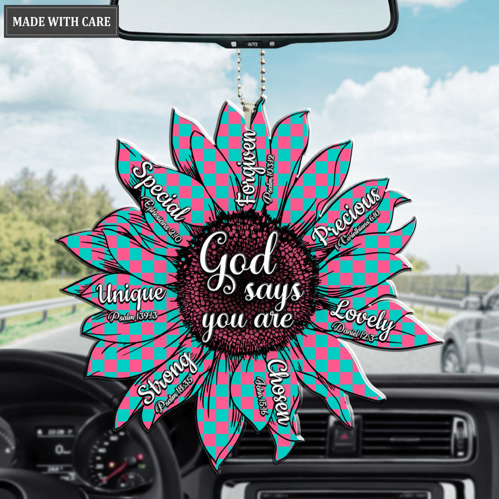 Checked Pattern Sunflower God Says You Are Ornament