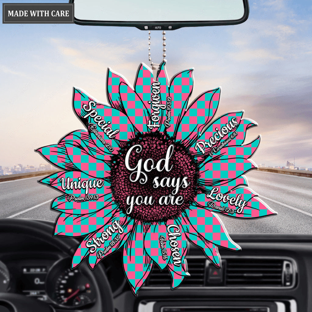 Checked Pattern Sunflower God Says You Are Ornament