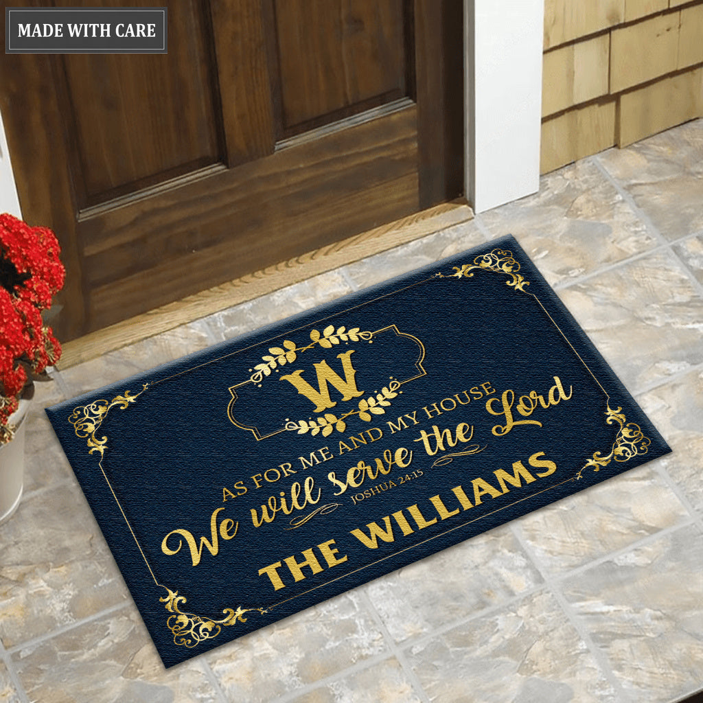 Stylish Family Monogram Serve The Lord Personalized Doormat