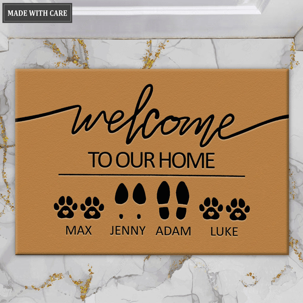 Personalized Family & Pet Footprint And Name Welcome Mat