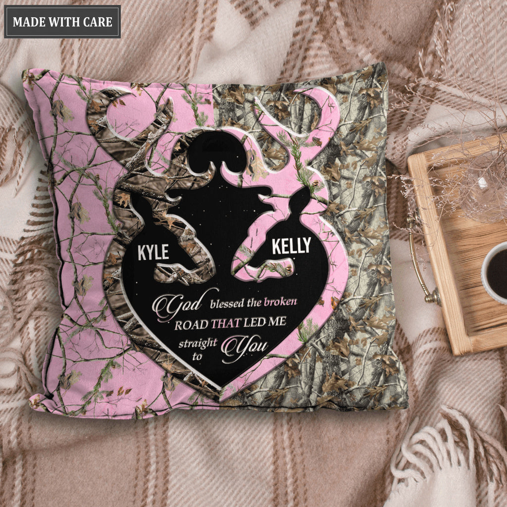 Buck And Doe Heart God Blessed Personalized Pillow