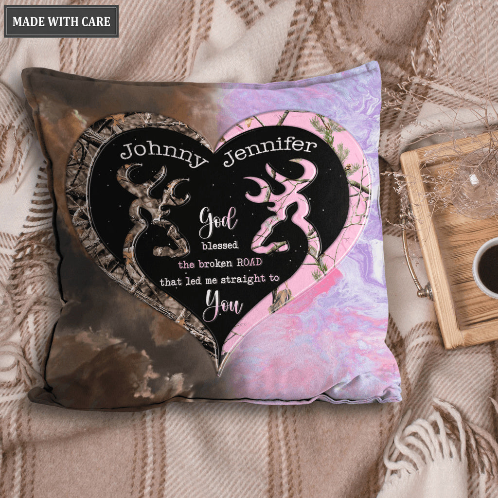 Camo Heart Buck And Doe Personalized Pillow