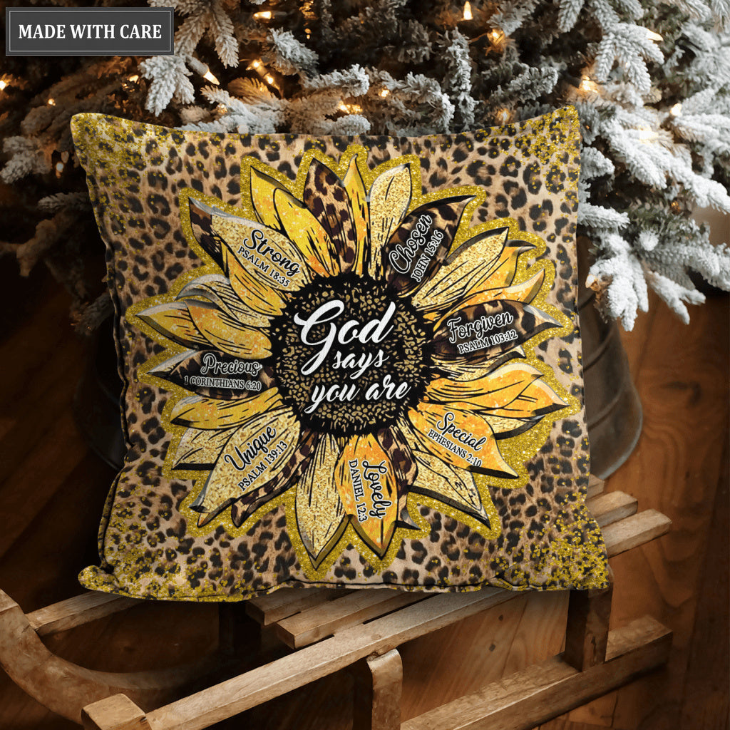 Glitter Cheetah Sunflower God Says You Are Pillow