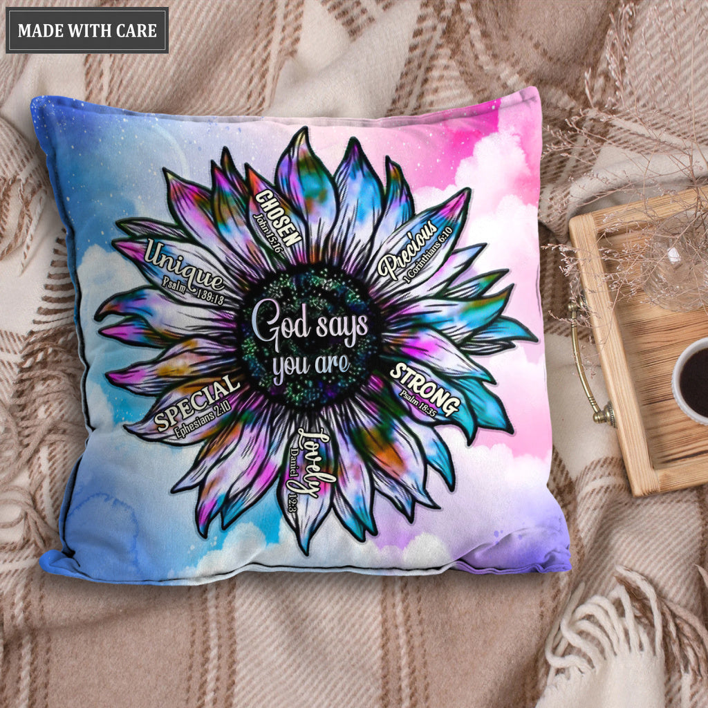 Pink Blue Sunflower Silhouette God Says You Are Pillow
