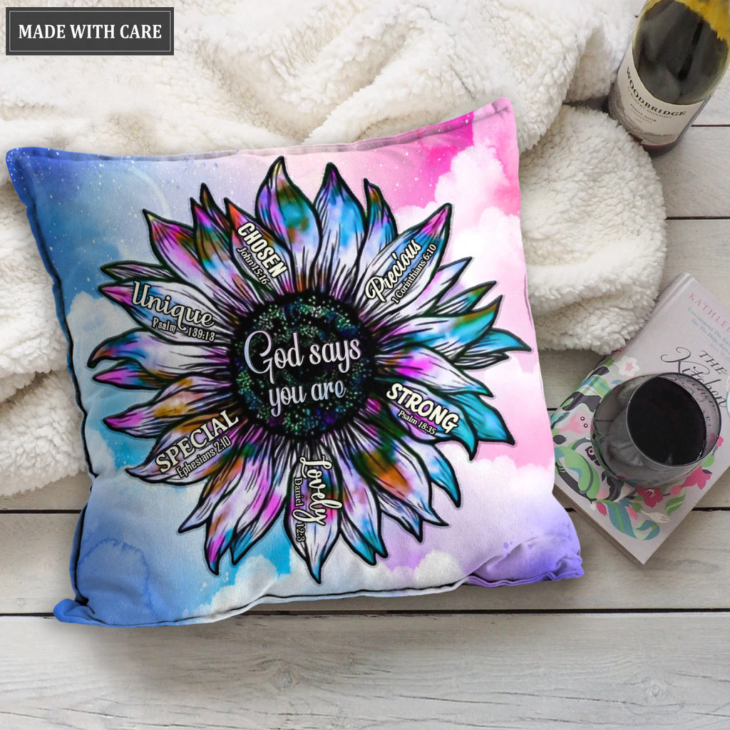 Pink Blue Sunflower Silhouette God Says You Are Pillow