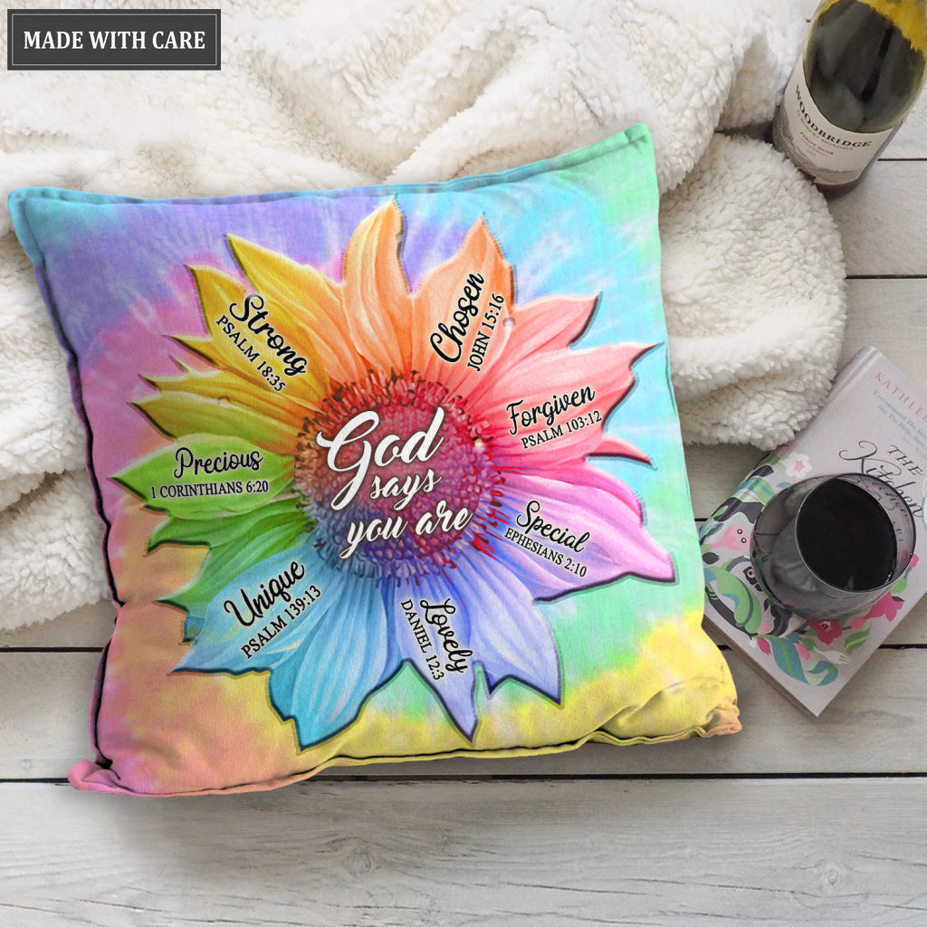 Rainbow Sunflower God Says You Are Pillow