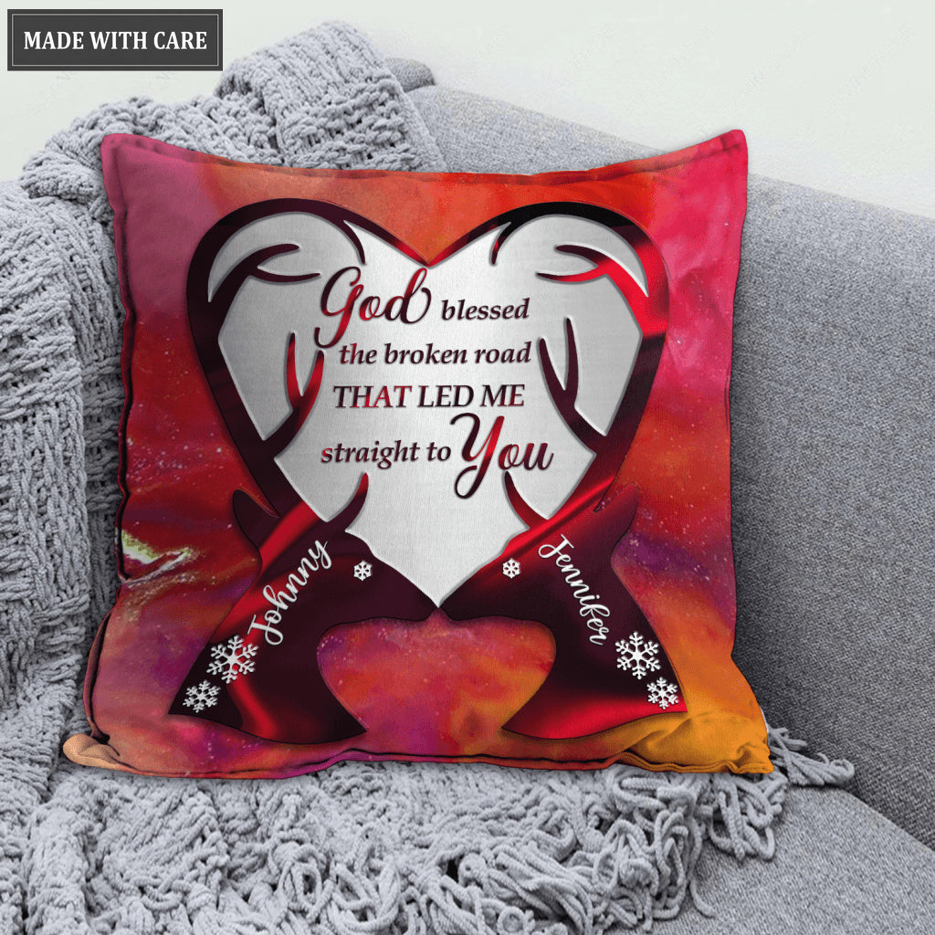 Red Hologram Deer Couple God Blessed Personalized Pillow