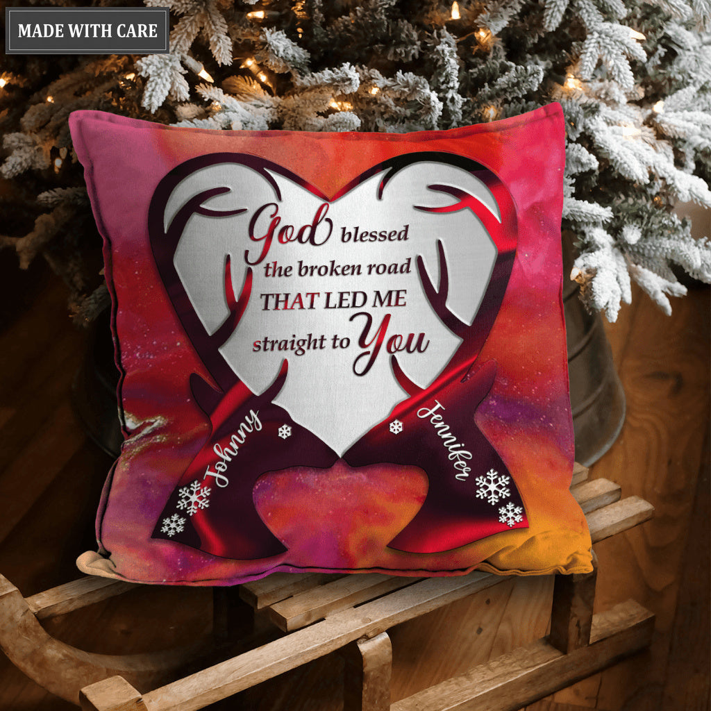 Red Hologram Deer Couple God Blessed Personalized Pillow