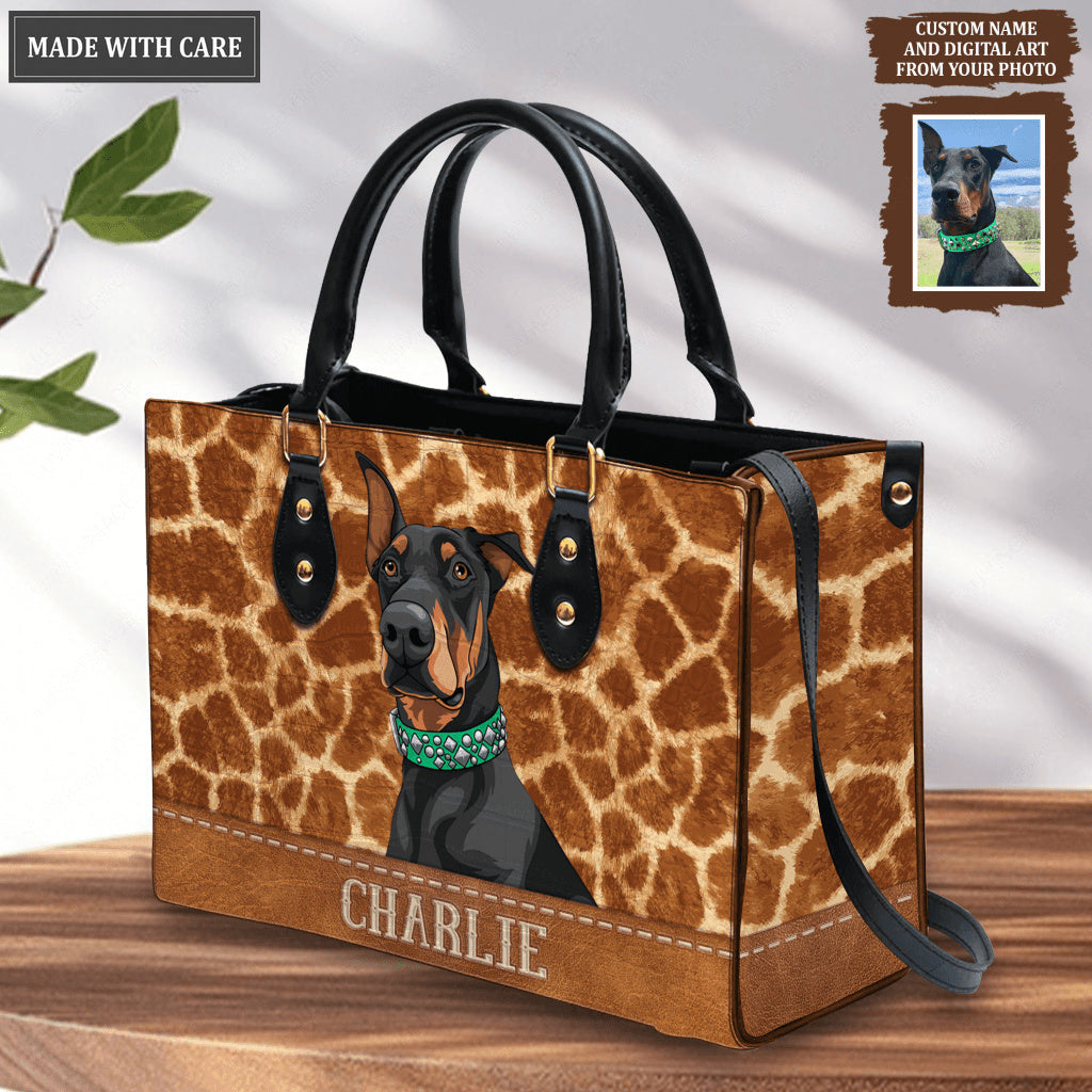 Giraffe Pattern Pet Digital Painting Portrait - Personalized Custom Leather Bag