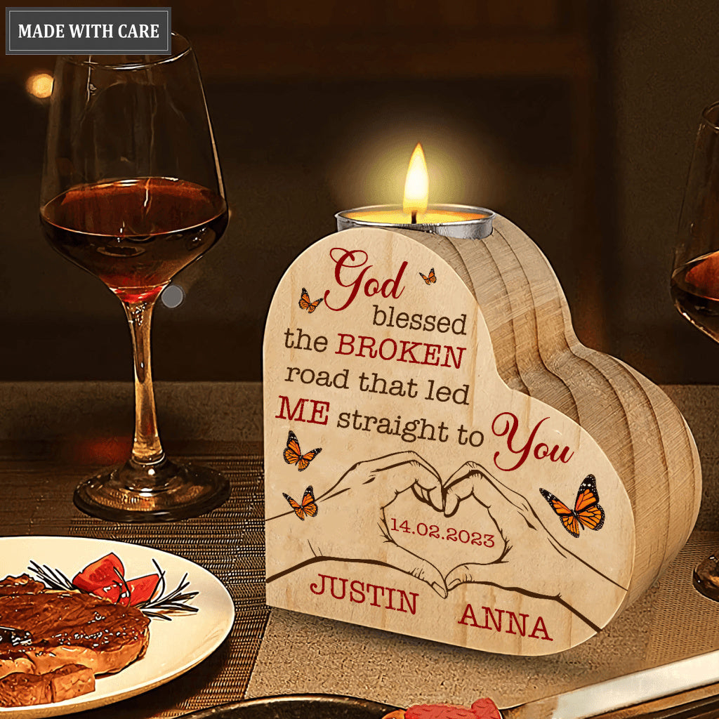 Butterfly Couple Hands Making Heart God Blessed Personalized Candle Holder