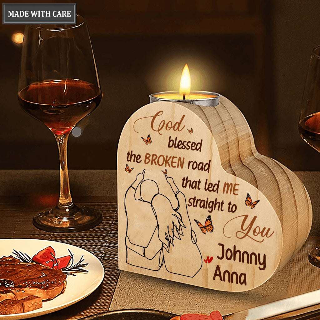 Butterfly Couple Line Art God Blessed Personalized Candle Holder