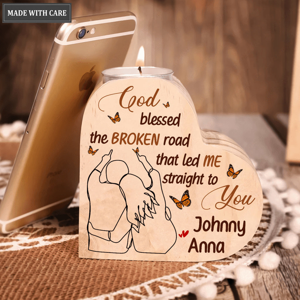 Butterfly Couple Line Art God Blessed Personalized Candle Holder