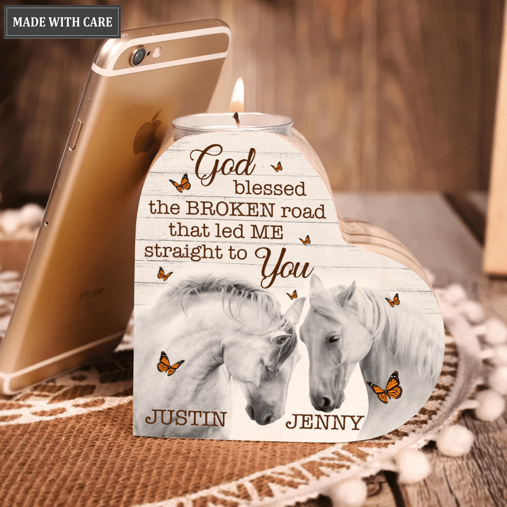 Horse Couple Butterfly God Blessed Personalized Candle Holder