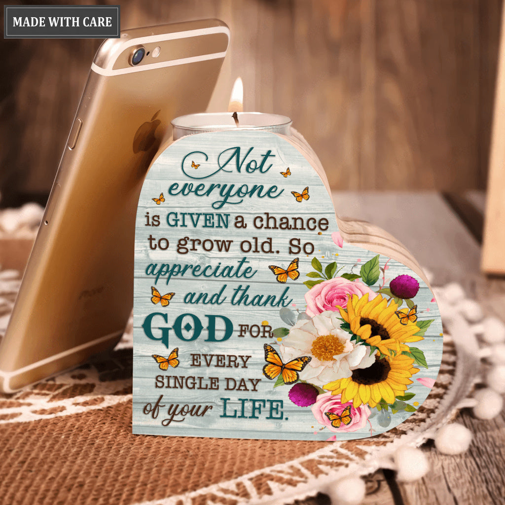 Sunflower And Rose Floral Butterfly Thank God Every Day Candle Holder