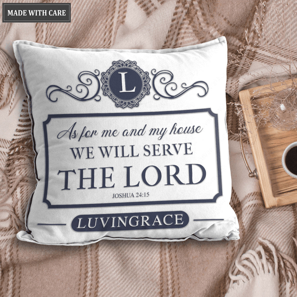 Vintage Blue White Elegant As For Me And My House Personalized Pillow