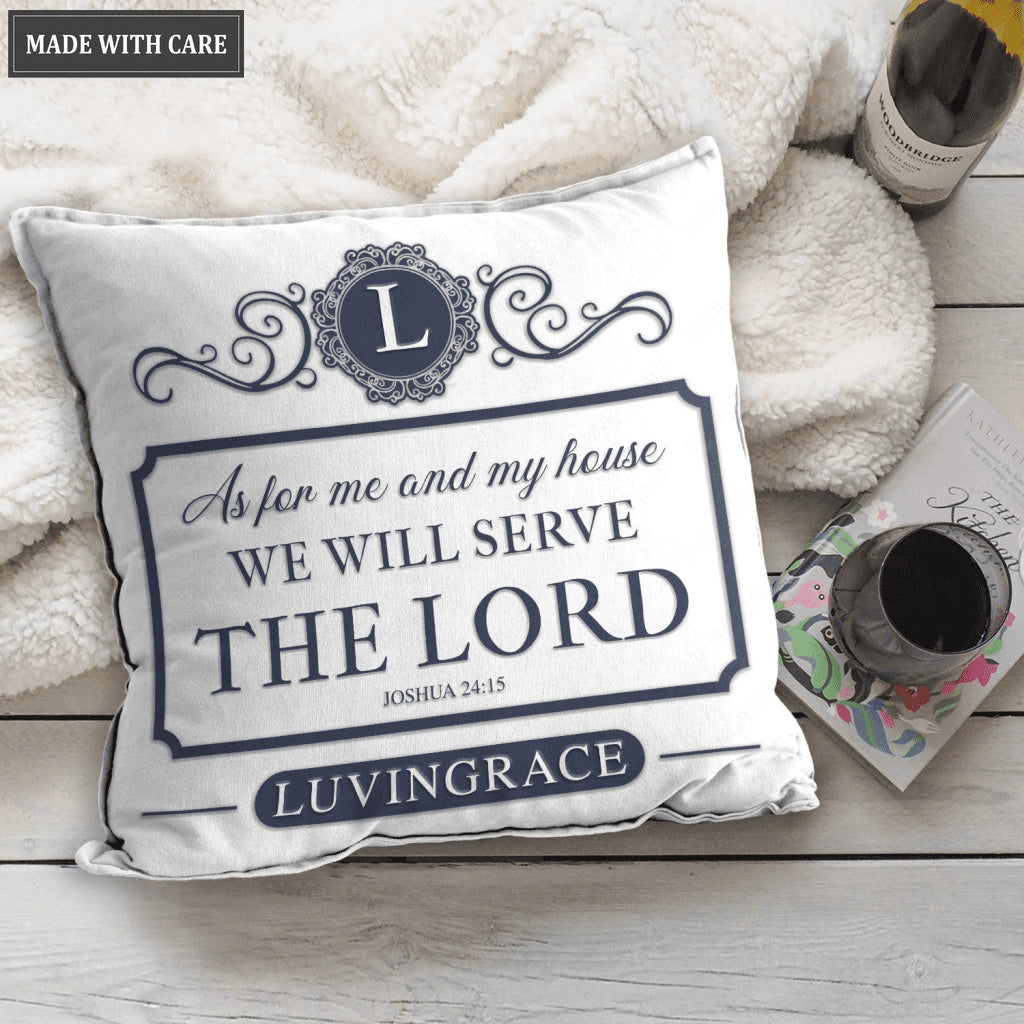 Vintage Blue White Elegant As For Me And My House Personalized Pillow