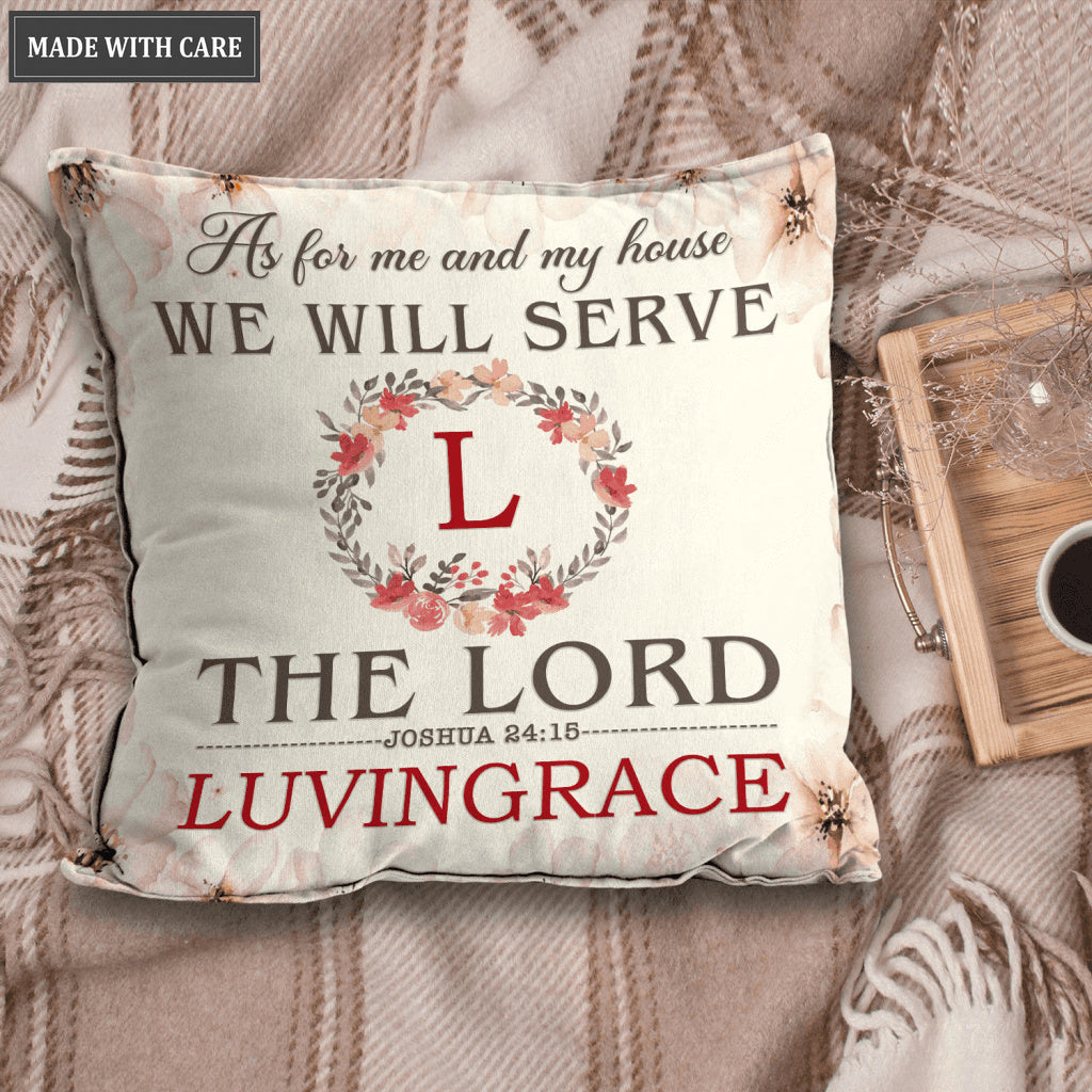 Vintage Red Floral As For Me And My House Personalized Pillow