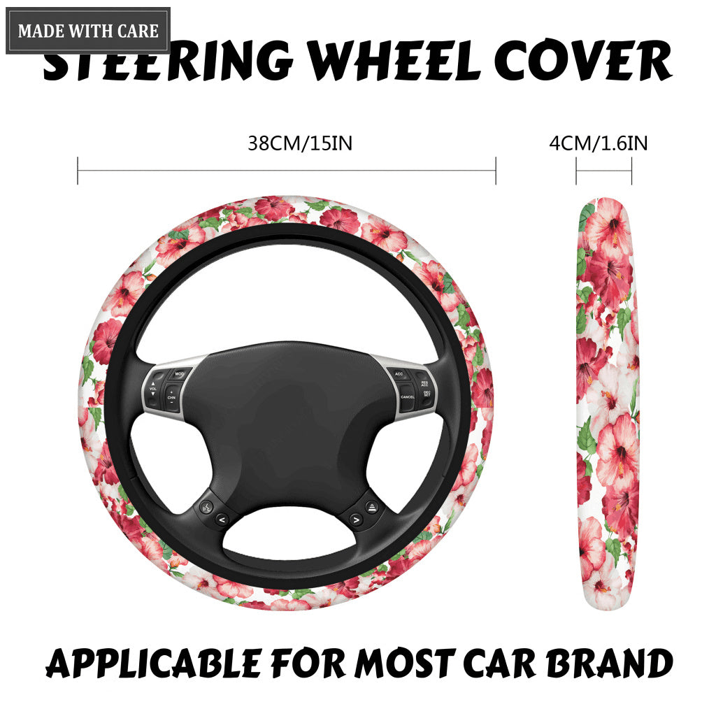Beautiful Pink Hibiscus Car Steering Wheel Cover
