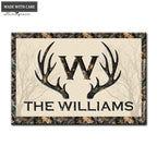 Deer Antlers Camo Family Monogram Personalized Doormat