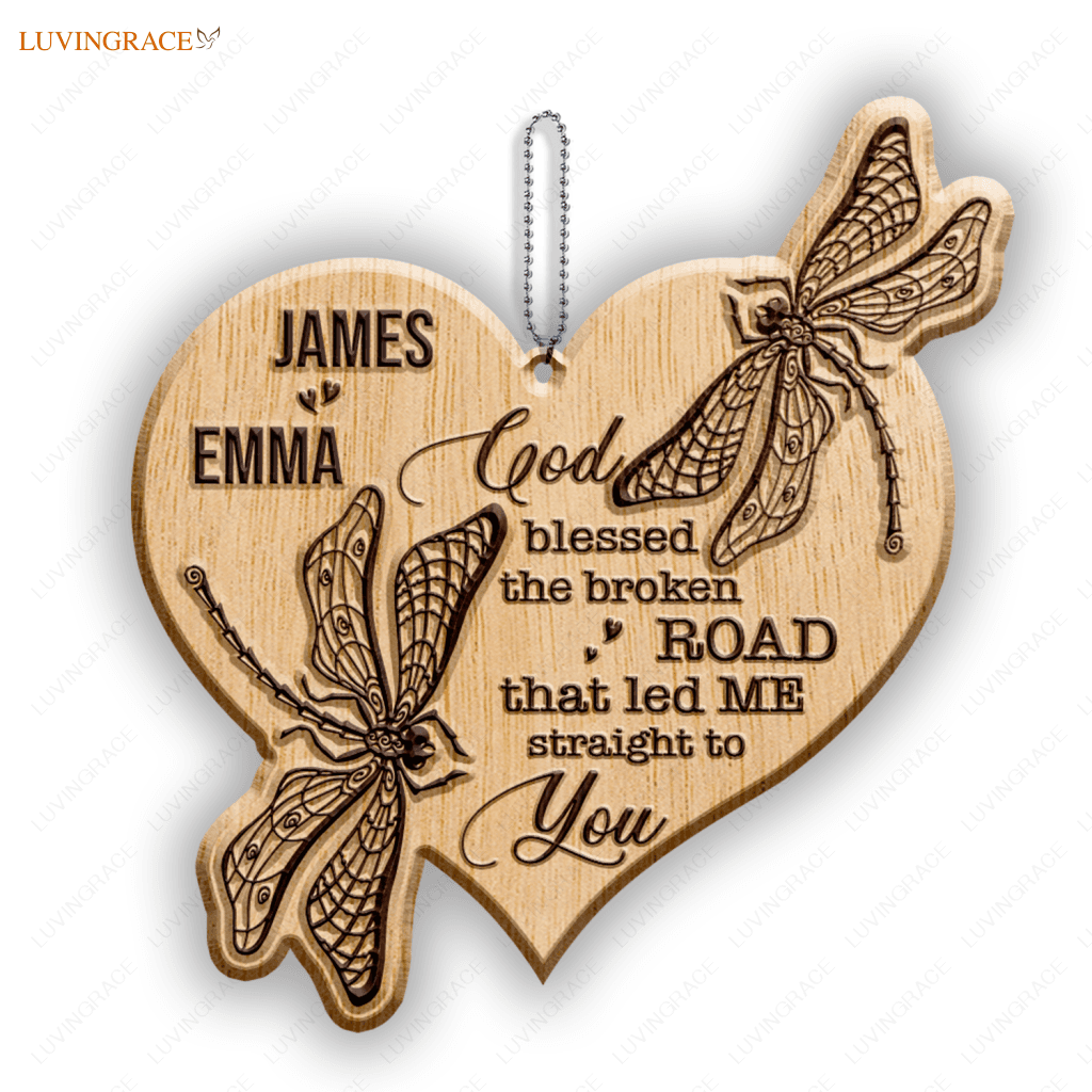 Wild Love Dragonfly Couple God Blessed Personalized Wood Engraved Ornaments Wooden Ornament