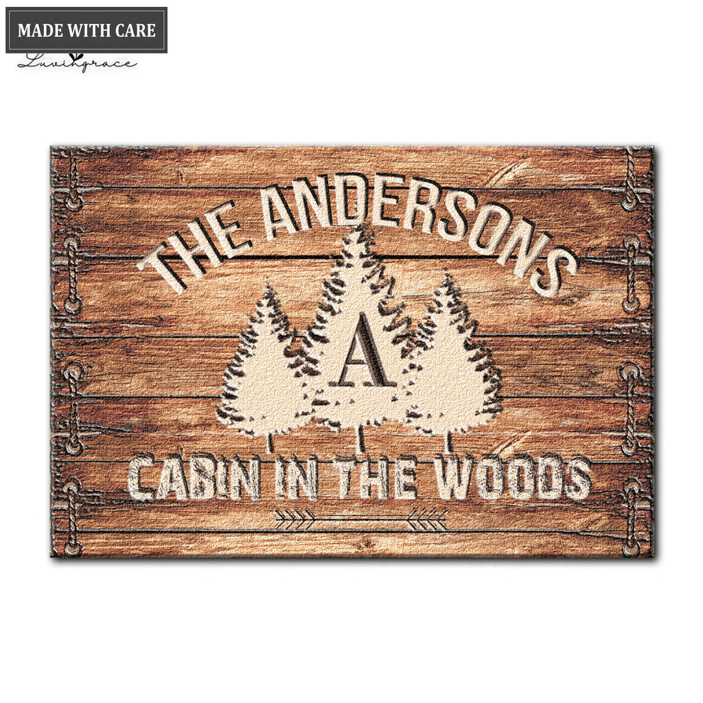 Personalized Rustic Country Family Name Cabin In The Woods Doormat