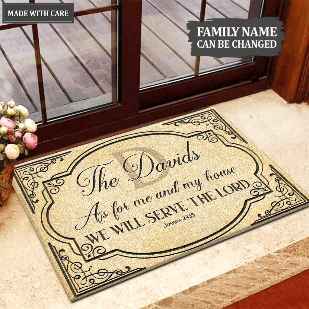 Classic Vintage Monogram Serve The Lord Personalized Doormat