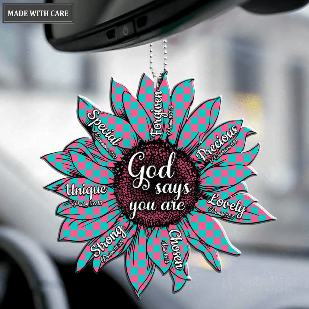 Checked Pattern Sunflower God Says You Are Ornament