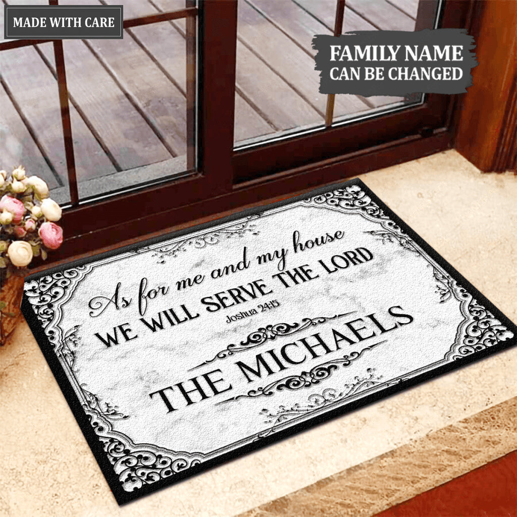 Gray Marble Serve The Lord Personalized Doormat